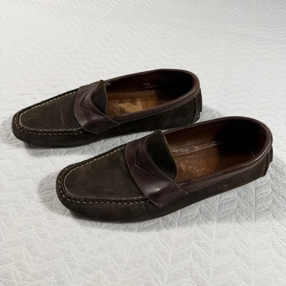 Allen Edmonds Sonoma Mens 9.5 M Dark‎ Brown Suede Penny Loafer Driving Shoes USA